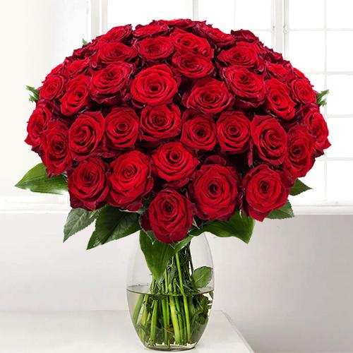50 Red Rose Bouquet-Anniversary Flowers For Wife