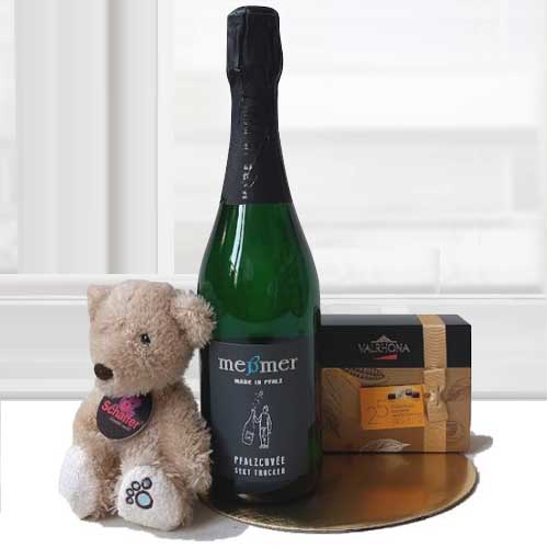 Sparkling Wine Bear And Chocolate-Valentine Hampers For Her