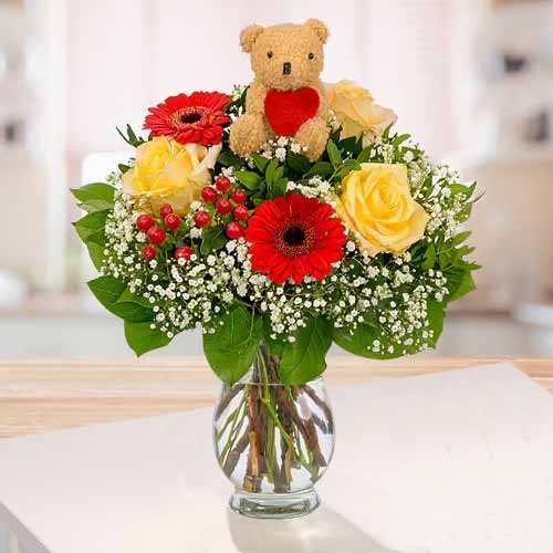 Timeless Love-Valentine’s Day Bouquet With Teddy Bear