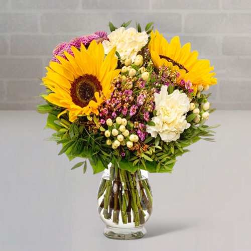 - Sunflower And Carnation Birthday Bouquet