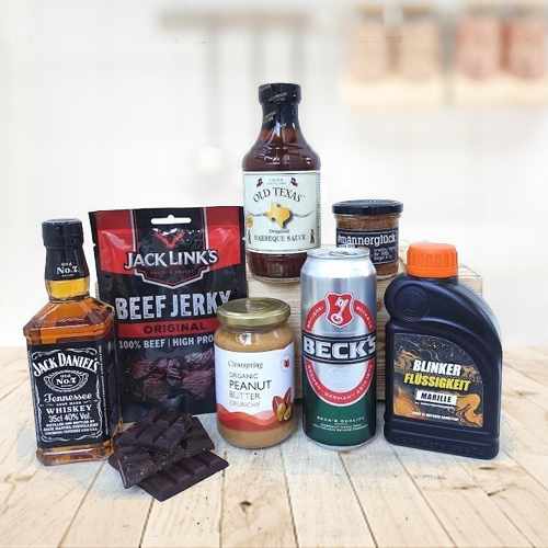 Premium Men’s Gourmet Gift Box – Whiskey, Beer, BBQ & Snacks In Wooden Crate