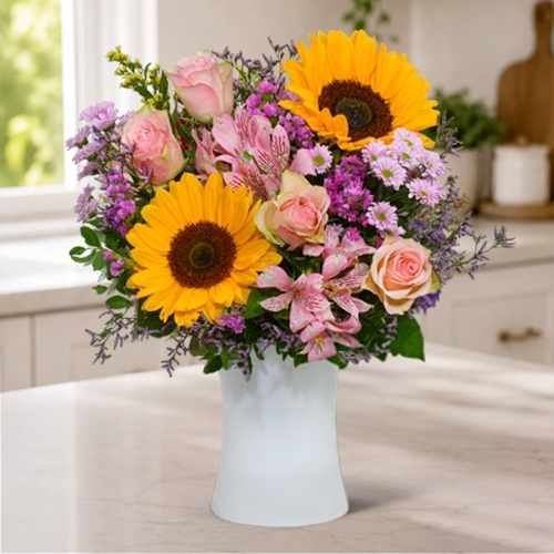 Sunflower & Pink Flower Bouquet Delivery