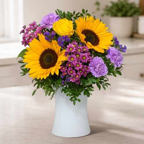 Birthday Sunflower & Pink Mixed Floral Bouquet Online