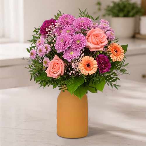 Salmon Pink Summer Rose Bouquet For Anniversary