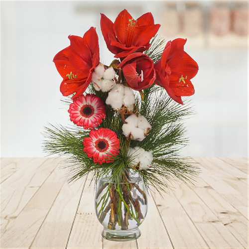 Arrangement Amaryllis-Christmas Flower Bouquet With Red Amaryllis