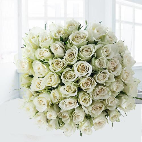 50 White Rose Bouquet-Birthday Flowers Sister