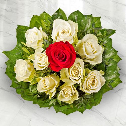 White And Red Roses-Happy Birthday Flowers For Sister
