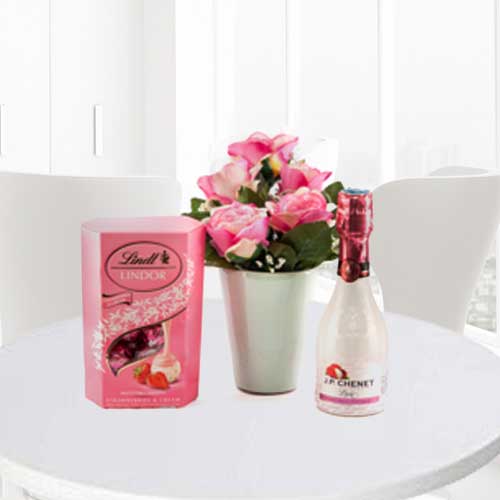 Sparling Wine Lindt N Fake Roses-Anniversary Gifts For Mom