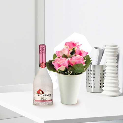 Sparking Wine N Artificial Flowers-Birthday Gifts For Wife