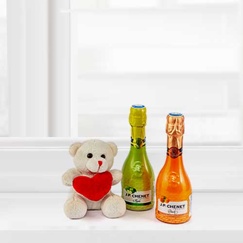 Teddy With Sparkling Wines-1st Anniversary Gift For GF