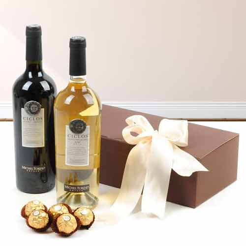 Red And White Wine With Ferrero-Engagement Gifts For Couples