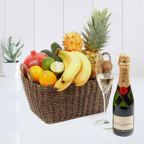 Champagne With Fruit-Fruit Basket For Anniversary