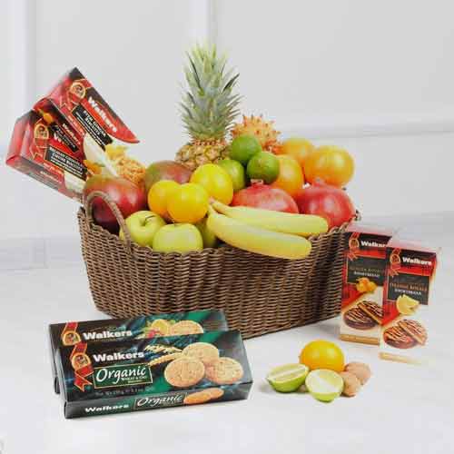 Fruit Basket With Biscuits-Food Baskets To Send For Sympathy