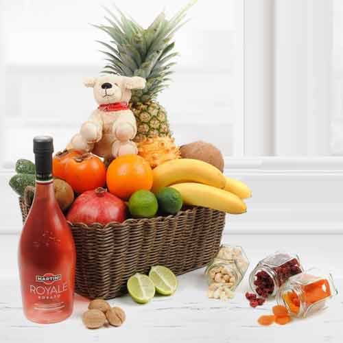 Sparkling Wine N Fruits Hamper-Big Sister Birthday Gifts