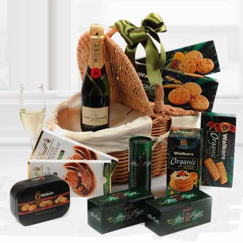 Snacks And Champagne Basket-Christmas Gift Ideas For Son And Daughter In Law