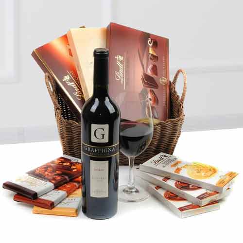 Alluring Lindt and Wine Basket -Best Friend Birthday Gifts Long Distance