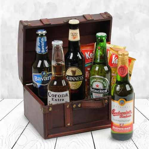 Beer Hamper with Popcorn -Wedding Anniversary Gift For Husband