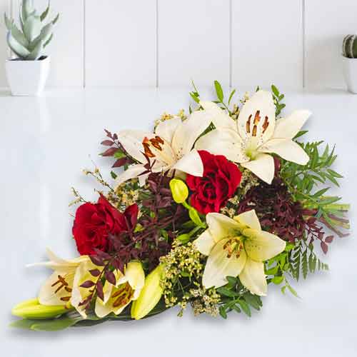 Lily And Rose Arrangement-Sympathy Flower Arrangements