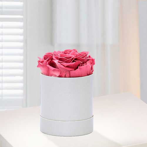4 Long Lasting Pink Rosesin a Hat Box