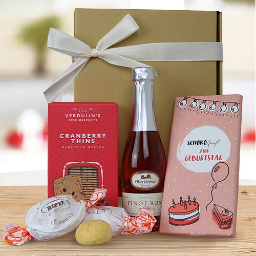 Rose Wine N Cookies-Birthday Gift Basket For Her Delivery