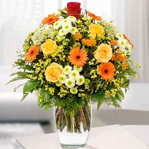 Yellow and Orange Flower-Anniversary Flower Bouquet