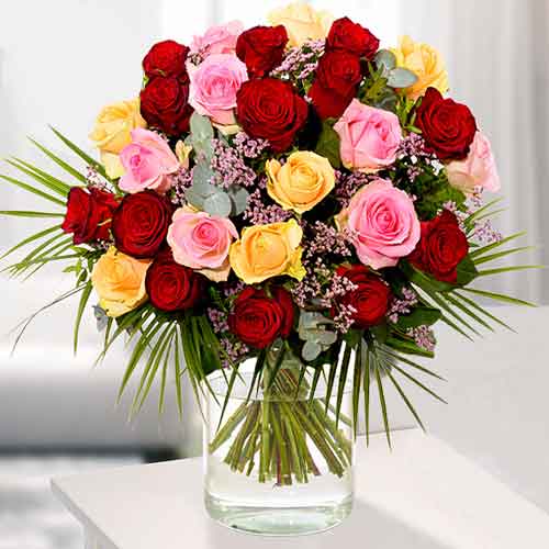 Multi Color Roses Bouquet-Roses Happy Birthday Flowers